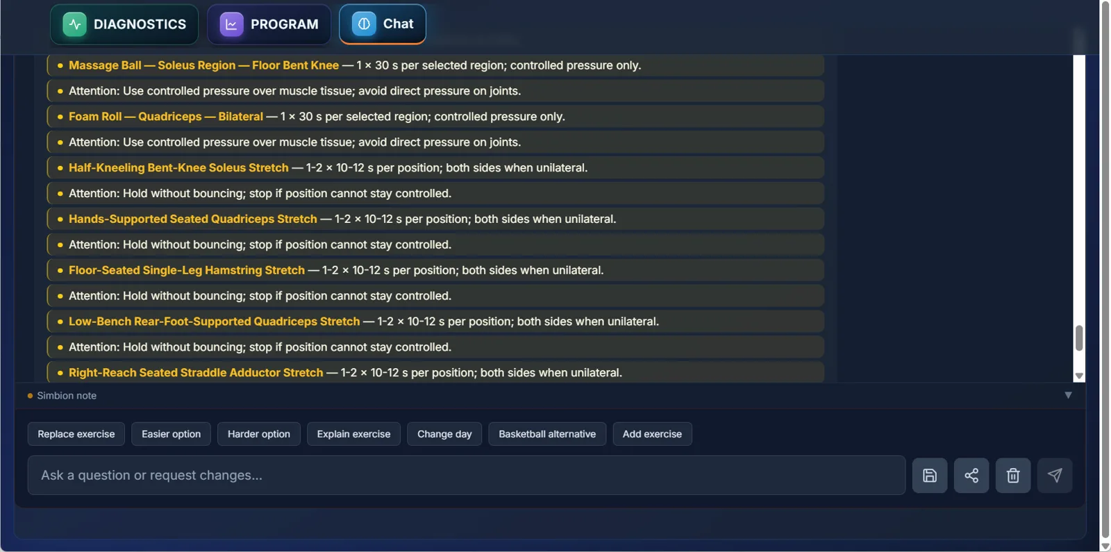 AI Coach Simbion — generated training with dosage